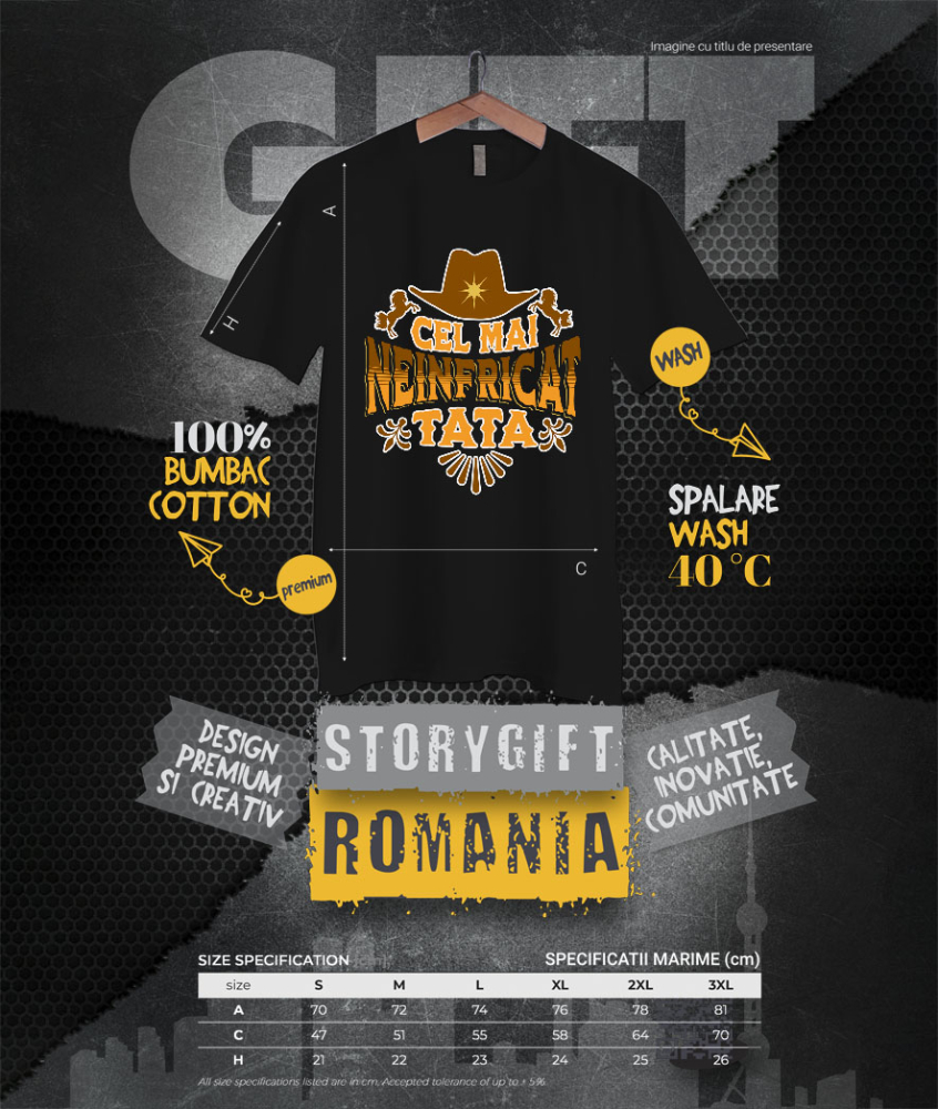 Tricou Femei, Barbati, Copii, Fata, Baiat, Unisex Personalizat Cadouri Personalizate Tata și Copii | Pălărie Cowboy, Cel Mai Neinfricat Tata, Dragoste [4]