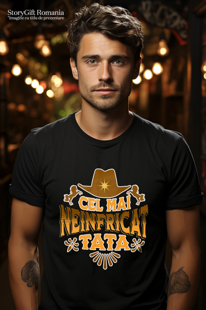 Tricou Femei, Barbati, Copii, Fata, Baiat, Unisex Personalizat Cadouri Personalizate Tata și Copii | Pălărie Cowboy, Cel Mai Neinfricat Tata, Dragoste [2]