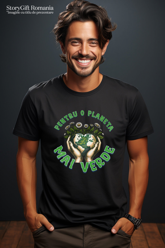 Tricou Femei, Barbati, Copii, Fata, Baiat, Unisex Personalizat "Produse personalizate ecologice – Pământ în formă de inimă și flori de margarete pentru o planetă mai verde" [2]