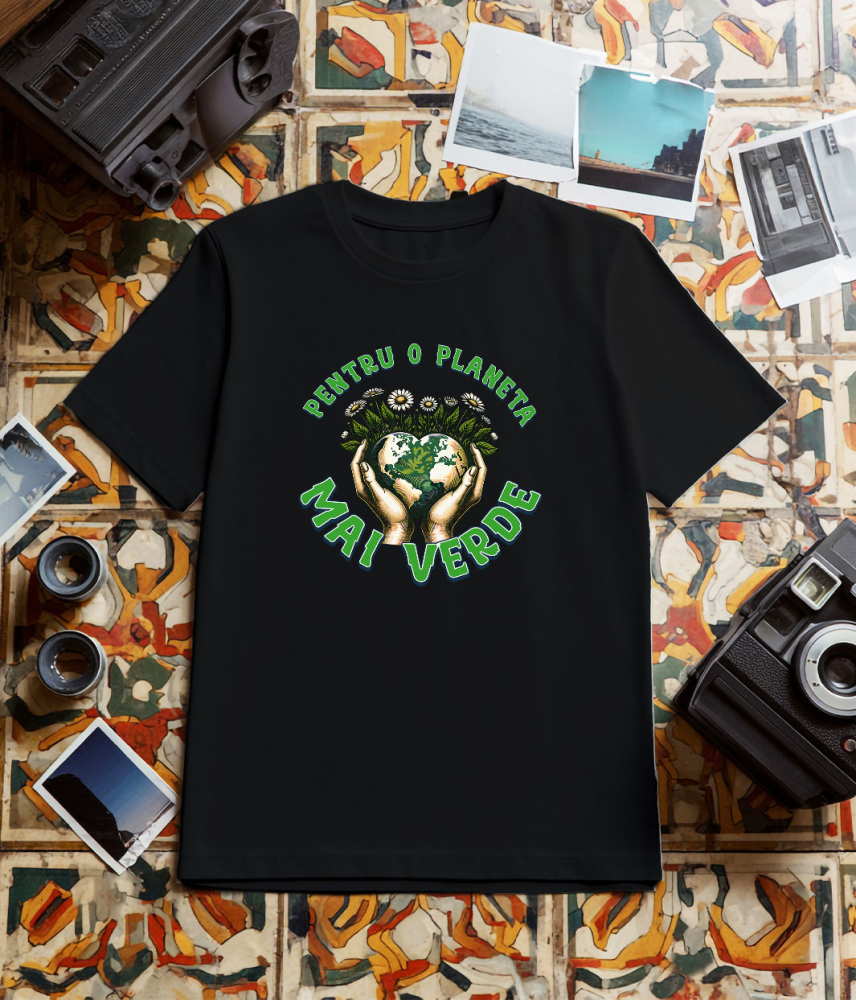 Tricou Femei, Barbati, Copii, Fata, Baiat, Unisex Personalizat "Produse personalizate ecologice – Pământ în formă de inimă și flori de margarete pentru o planetă mai verde" [3]
