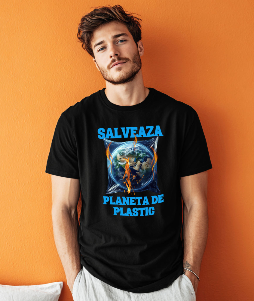 Tricou Femei, Barbati, Copii, Fata, Baiat, Unisex Personalizat "Produse ecologice personalizate – Pământ Terra în pungă de plastic, protejează mediul" [2]