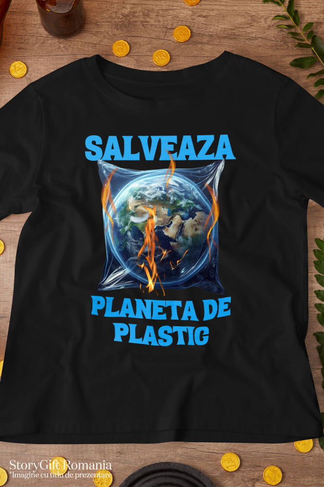 Tricou Femei, Barbati, Copii, Fata, Baiat, Unisex Personalizat "Produse ecologice personalizate – Pământ Terra în pungă de plastic, protejează mediul" [3]