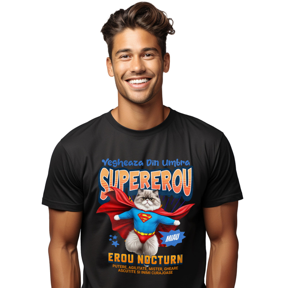 Tricou Femei, Barbati, Copii, Fata, Baiat, Unisex Personalizat Pisică Persană Supererou – Design Personalizat pentru Iubitorii de Animale și Familie [1]