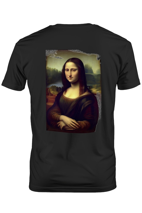Tricou Barbati Cu Pictura Stil Gioconda, Leonardo da Vinci, Mona Lisa, Arta Clasica, cu imprimeu pe Spate, 100% Bumbac, Negru, L [1]