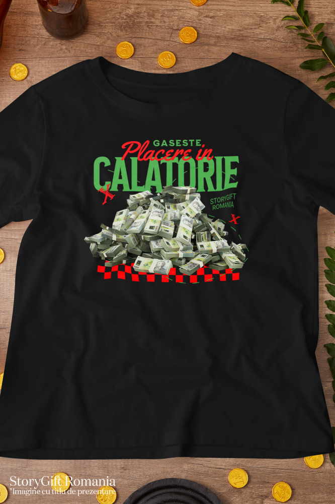 Tricou Femei, Barbati, Copii, Fata, Baiat, Unisex Personalizat Piramidă Teanc de Bani 500 Lei – „Găsește Plăcerea în Călătorie” – Cadou Personalizat pentru Familie, Copii, Tati, Prieteni [3]