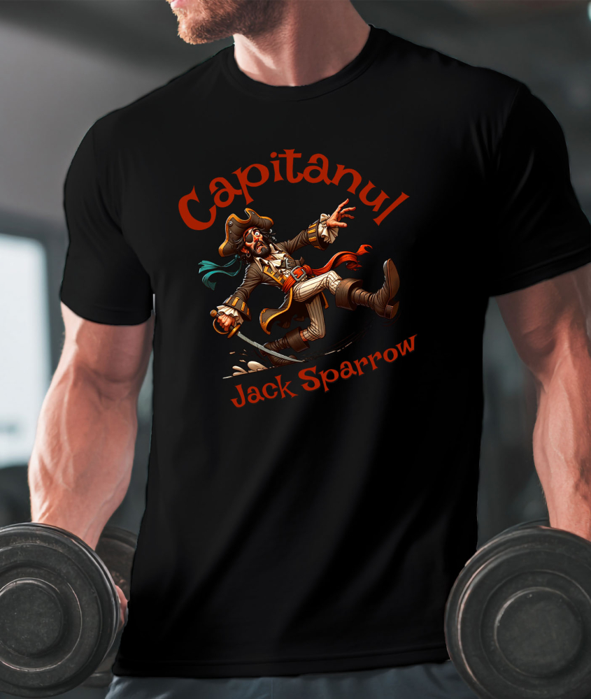 Tricou Femei, Barbati, Copii, Fata, Baiat, Unisex Personalizat Pirat Haios cu Sabie și Pălărie - Jucărie Tematică pentru Copii, Capitanul Jack Sparrow [2]