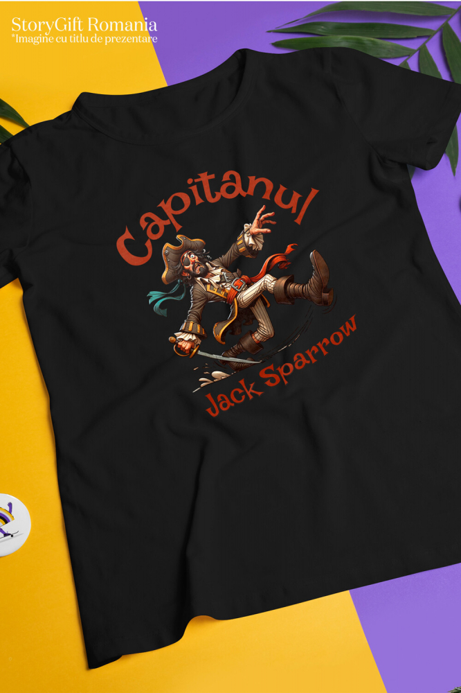 Tricou Femei, Barbati, Copii, Fata, Baiat, Unisex Personalizat Pirat Haios cu Sabie și Pălărie - Jucărie Tematică pentru Copii, Capitanul Jack Sparrow [3]