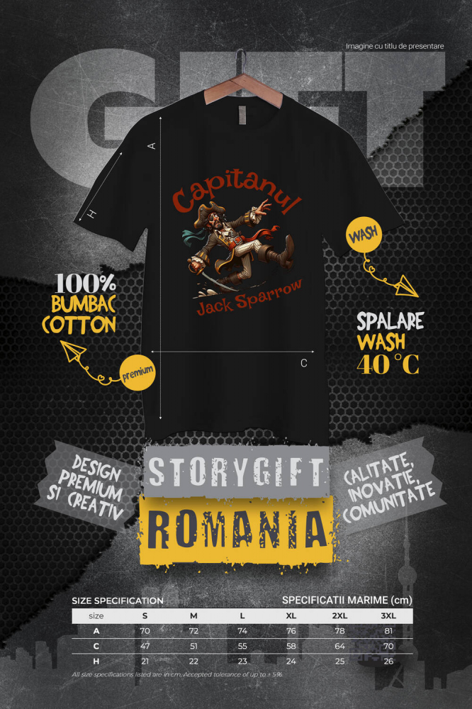 Tricou Femei, Barbati, Copii, Fata, Baiat, Unisex Personalizat Pirat Haios cu Sabie și Pălărie - Jucărie Tematică pentru Copii, Capitanul Jack Sparrow [4]