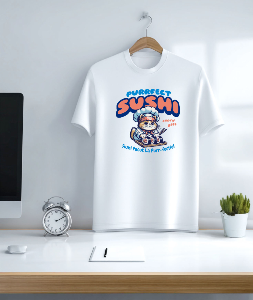 Tricou Femei, Barbati, Copii, Fata, Baiat, Unisex Personalizat Pisica Chef Ninja – Bucătar Asiatic, Sushi și Gastronomie Japoneză [3]