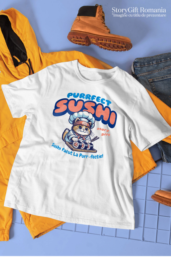 Tricou Femei, Barbati, Copii, Fata, Baiat, Unisex Personalizat Pisica Chef Ninja – Bucătar Asiatic, Sushi și Gastronomie Japoneză [3]