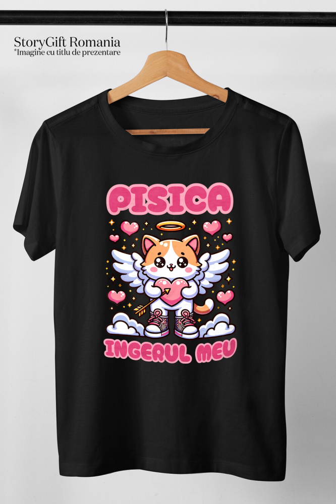 Tricou Femei, Barbati, Copii, Fata, Baiat, Unisex Personalizat Pisica Cu Aripi și Inimă Cu Săgeată - Cadou Personalizat „Pisica Îngerul Meu” pentru Familie și Prieteni [3]