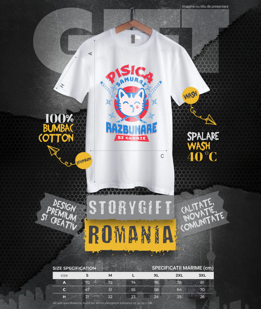 Tricou Femei, Barbati, Copii, Fata, Baiat, Unisex Personalizat Pisica Samurai Cu Lacrima De Sânge Și Sabii Ninja – Răzbunare Și Glorie, Cadou Personalizat [4]