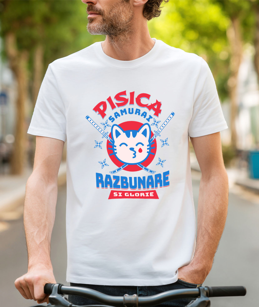 Tricou Femei, Barbati, Copii, Fata, Baiat, Unisex Personalizat Pisica Samurai Cu Lacrima De Sânge Și Sabii Ninja – Răzbunare Și Glorie, Cadou Personalizat [2]