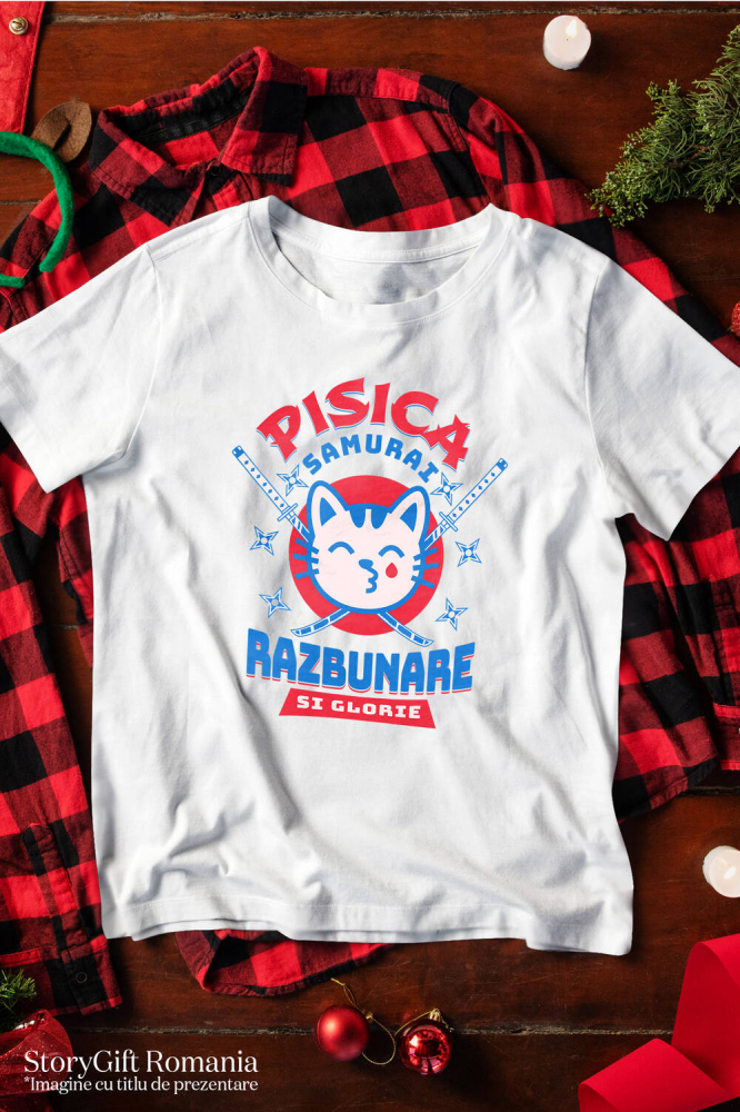 Tricou Femei, Barbati, Copii, Fata, Baiat, Unisex Personalizat Pisica Samurai Cu Lacrima De Sânge Și Sabii Ninja – Răzbunare Și Glorie, Cadou Personalizat [3]