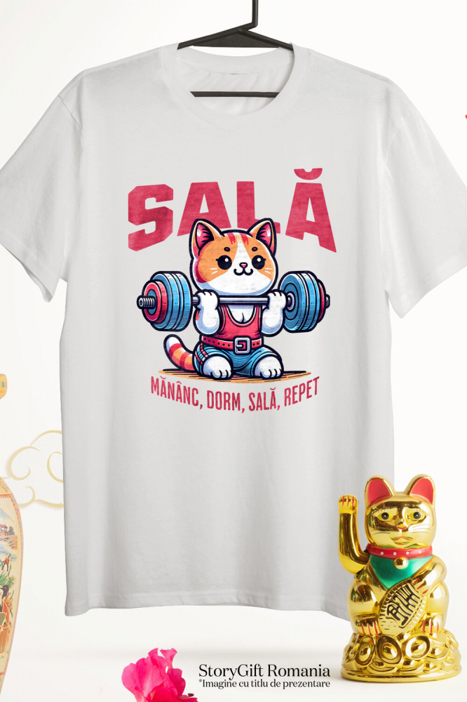 Tricou Femei, Barbati, Copii, Fata, Baiat, Unisex Personalizat Pisică Fitness Ridicând Greutăți – Cadou Amuzant pentru Sportivi [3]