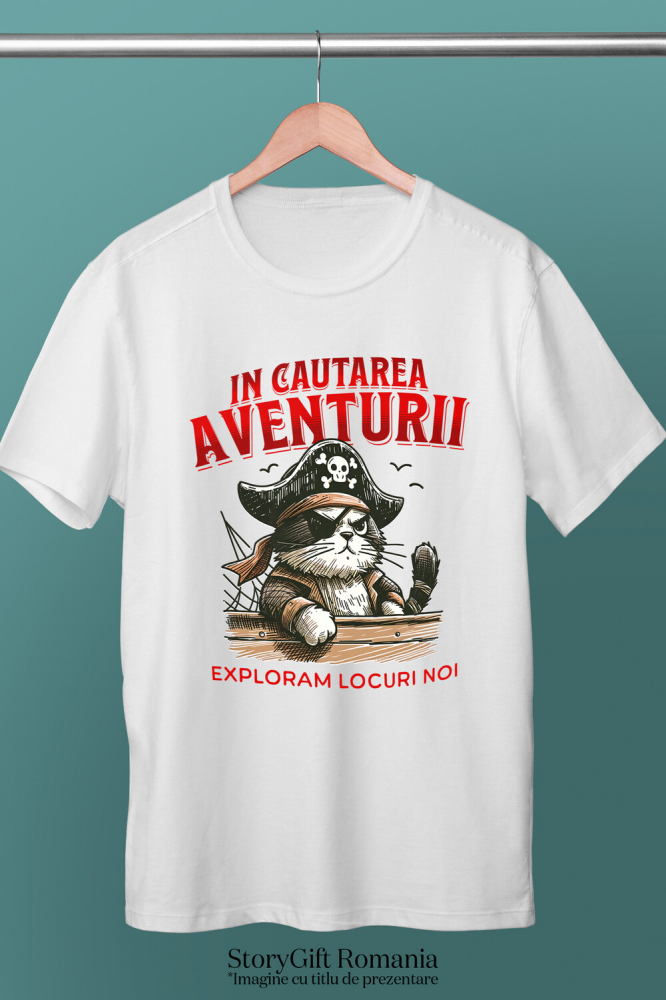 Tricou Femei, Barbati, Copii, Fata, Baiat, Unisex Personalizat Tricou Personalizat Pisică Pirat – "Explorăm Locuri Noi" | Cadou pentru Aventurieri și Iubitori de Pisici [3]