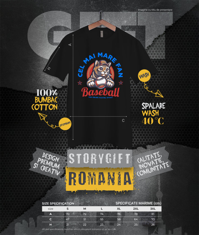 Tricou Femei, Barbati, Copii, Fata, Baiat, Unisex Personalizat Pisică Jucătoare de Baseball – Cadou Amuzant pentru Iubitorii de Sport [4]