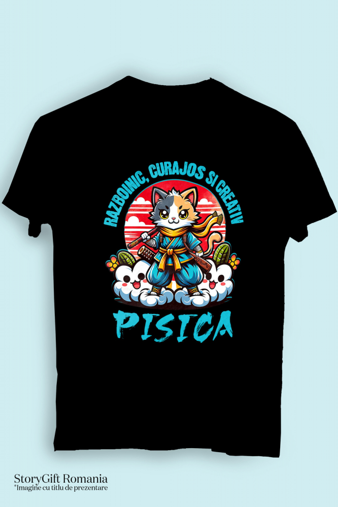 Tricou Femei, Barbati, Copii, Fata, Baiat, Unisex Personalizat Pisica Ninja Cu Sabii – Motan Curajos Și Creativ – Cadou Personalizat Pentru Familie, Copii și Tati [3]