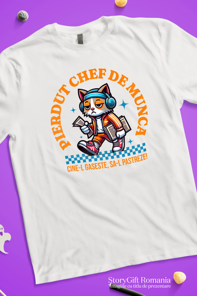 Tricou Femei, Barbati, Copii, Fata, Baiat, Unisex Personalizat Pisică Extenuată cu Trening Colorat și Căști Audio – Cadou Amuzant pentru Muncă și Distracție [3]