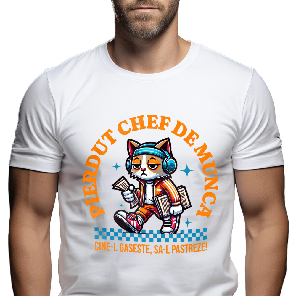 Tricou Femei, Barbati, Copii, Fata, Baiat, Unisex Personalizat Pisică Extenuată cu Trening Colorat și Căști Audio – Cadou Amuzant pentru Muncă și Distracție [1]