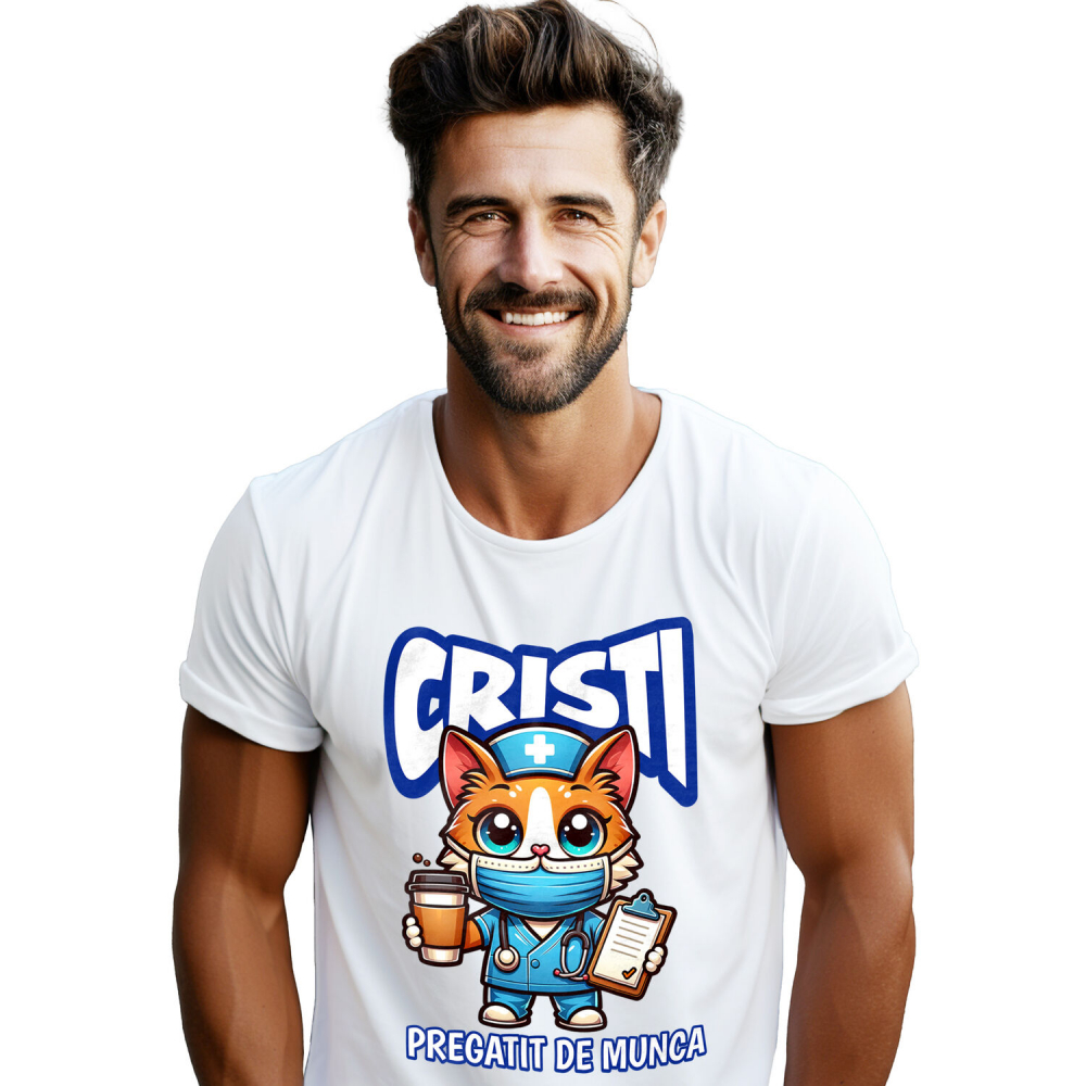 Tricou Femei, Barbati, Copii, Fata, Baiat, Unisex Personalizat Pisică Doctor Cu Cafea – Design Amuzant pentru Cadouri Personalizate [1]