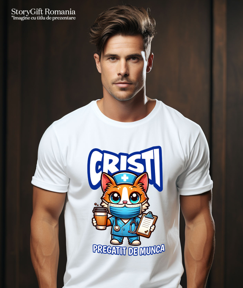 Tricou Femei, Barbati, Copii, Fata, Baiat, Unisex Personalizat Pisică Doctor Cu Cafea – Design Amuzant pentru Cadouri Personalizate [2]