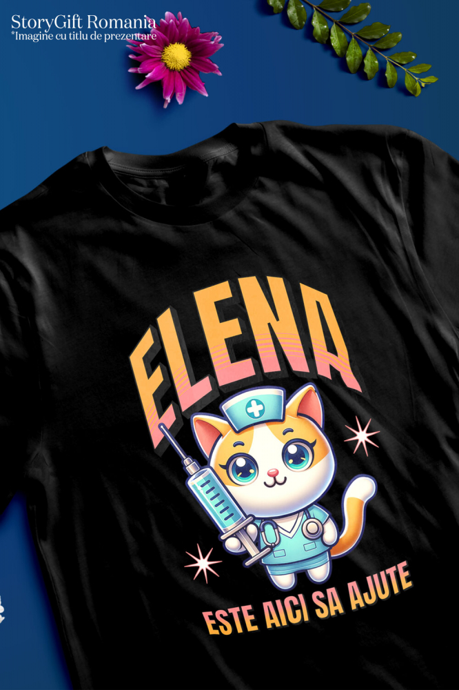 Tricou Femei, Barbati, Copii, Fata, Baiat, Unisex Personalizat Pisică Doctor Cu Seringă Imensă – Design Amuzant pentru Cadouri Personalizate [3]