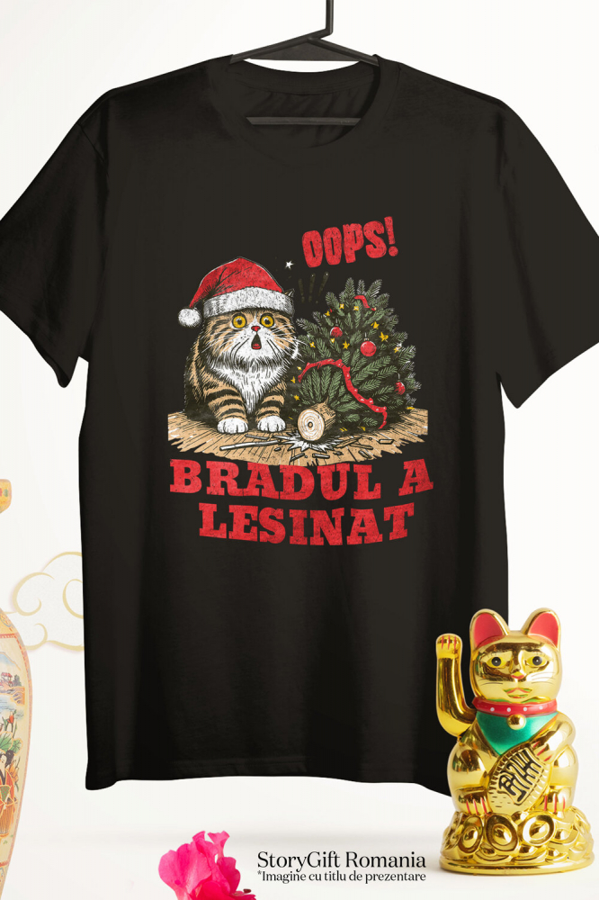Tricou Femei, Barbati, Copii, Fata, Baiat, Unisex Personalizat Tricou Personalizat Crăciun – Pisică Amuzantă și Brad Răsturnat [3]