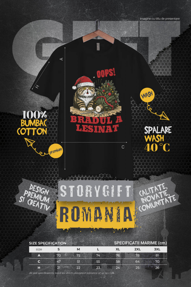 Tricou Femei, Barbati, Copii, Fata, Baiat, Unisex Personalizat Tricou Personalizat Crăciun – Pisică Amuzantă și Brad Răsturnat [4]