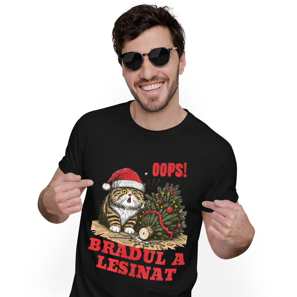 Tricou Femei, Barbati, Copii, Fata, Baiat, Unisex Personalizat Tricou Personalizat Crăciun – Pisică Amuzantă și Brad Răsturnat [1]