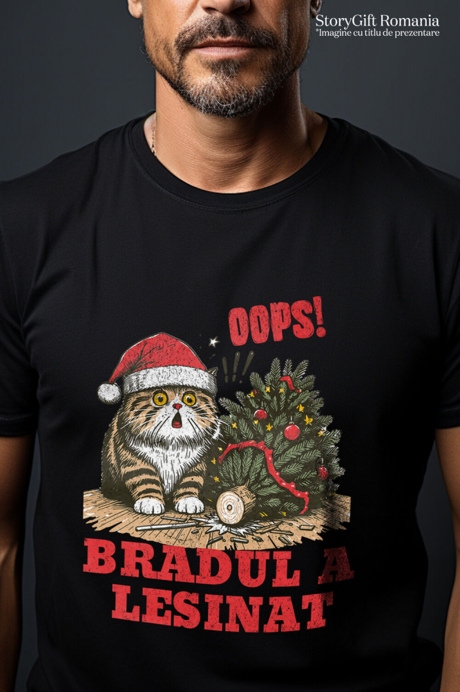 Tricou Femei, Barbati, Copii, Fata, Baiat, Unisex Personalizat Tricou Personalizat Crăciun – Pisică Amuzantă și Brad Răsturnat [2]