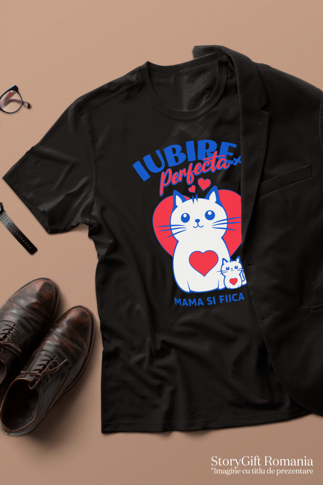 Tricou Femei, Barbati, Copii, Fata, Baiat, Unisex Personalizat "Iubirea Perfectă Mama și Fiică – Cadouri Personalizate cu Pisica Mama și Pui" [3]