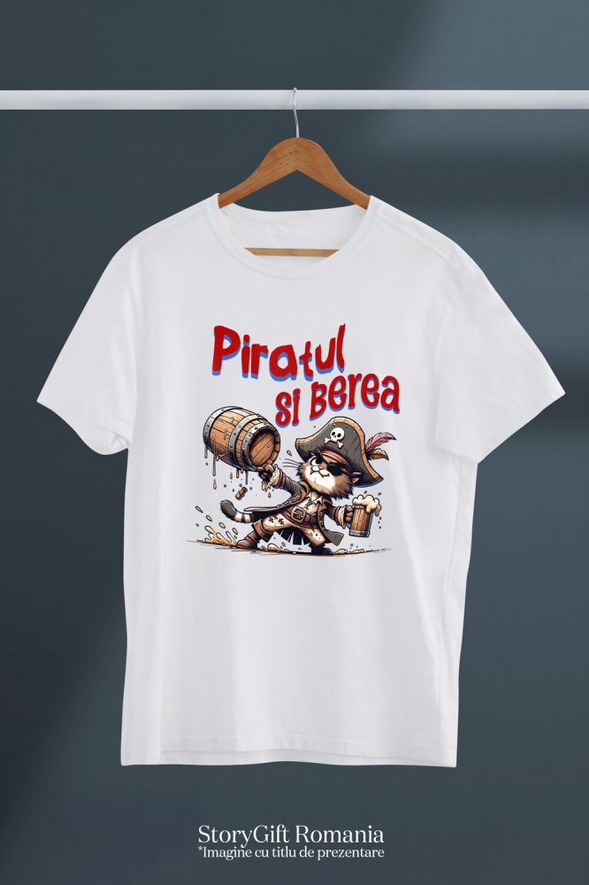 Tricou Femei, Barbati, Copii, Fata, Baiat, Unisex Personalizat „Pisica Motan cu Palarie de Pirat și Halba de Bere - Cadou pentru Copii cu Tema Piraților și Desene Animate” [3]