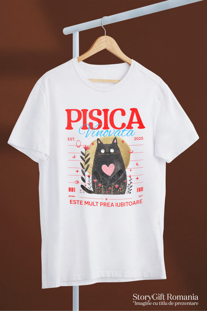 Tricou Femei, Barbati, Copii, Fata, Baiat, Unisex Personalizat "Pisica Neagră cu Inima Roz - Cadou Amuzant pentru Iubitori de Pisici" [3]