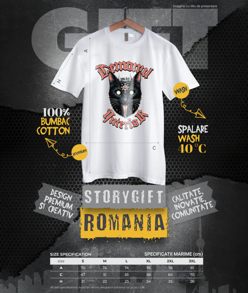 Tricou Femei, Barbati, Copii, Fata, Baiat, Unisex Personalizat Pisica Neagră Stil Iluminați Halloween – Cadou „Demonul Interior” pentru Iubitorii De Pisici și Halloween [4]