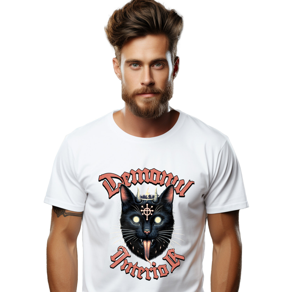 Tricou Femei, Barbati, Copii, Fata, Baiat, Unisex Personalizat Pisica Neagră Stil Iluminați Halloween – Cadou „Demonul Interior” pentru Iubitorii De Pisici și Halloween [1]