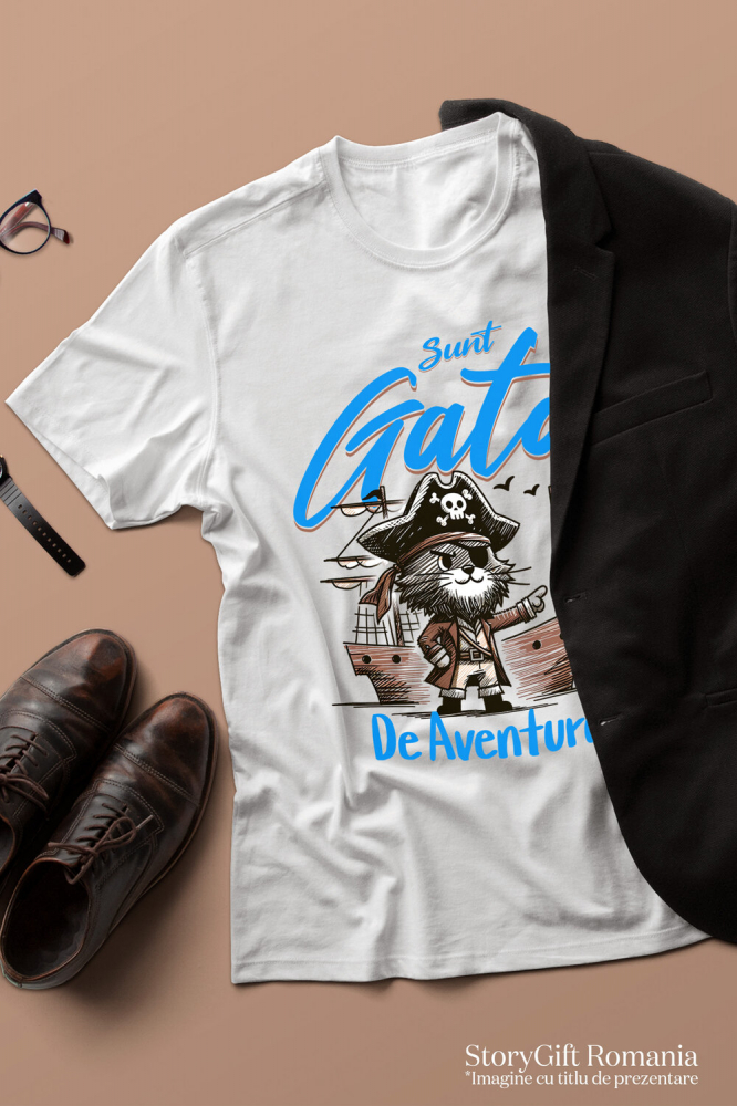 Tricou Femei, Barbati, Copii, Fata, Baiat, Unisex Personalizat "Pisica Pirat cu Pălărie și Corabie - Cadou Aventuros pentru Copii" [3]