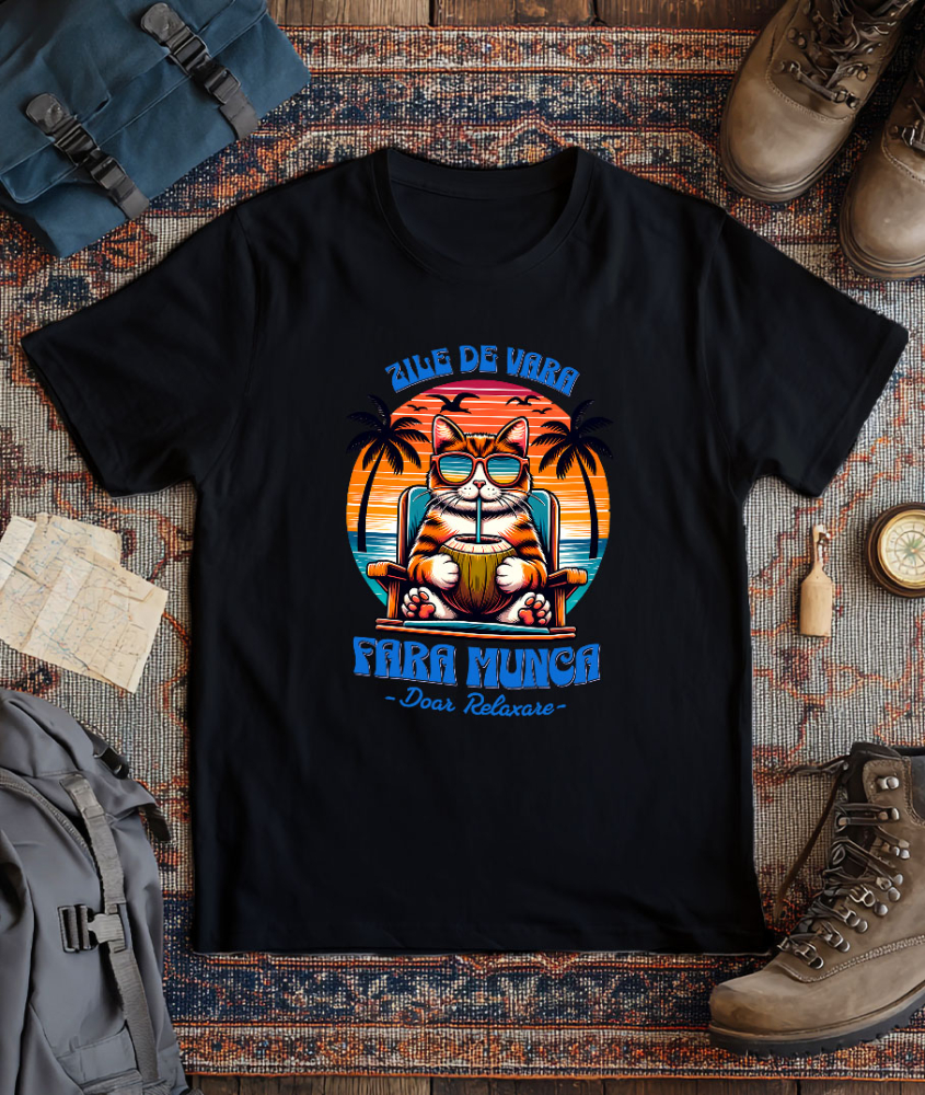 Tricou Femei, Barbati, Copii, Fata, Baiat, Unisex Personalizat Pisică Relaxată Pe Sezlong – Cadou Personalizat Pentru Familie & Prieteni [3]