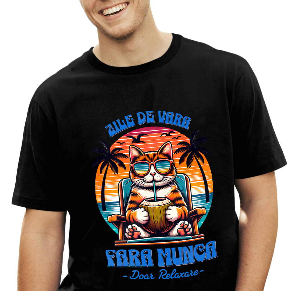 Tricou Femei, Barbati, Copii, Fata, Baiat, Unisex Personalizat Pisică Relaxată Pe Sezlong – Cadou Personalizat Pentru Familie & Prieteni [1]