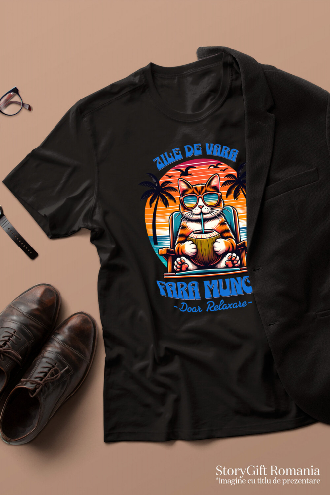 Tricou Femei, Barbati, Copii, Fata, Baiat, Unisex Personalizat Pisică Relaxată Pe Sezlong – Cadou Personalizat Pentru Familie & Prieteni [3]
