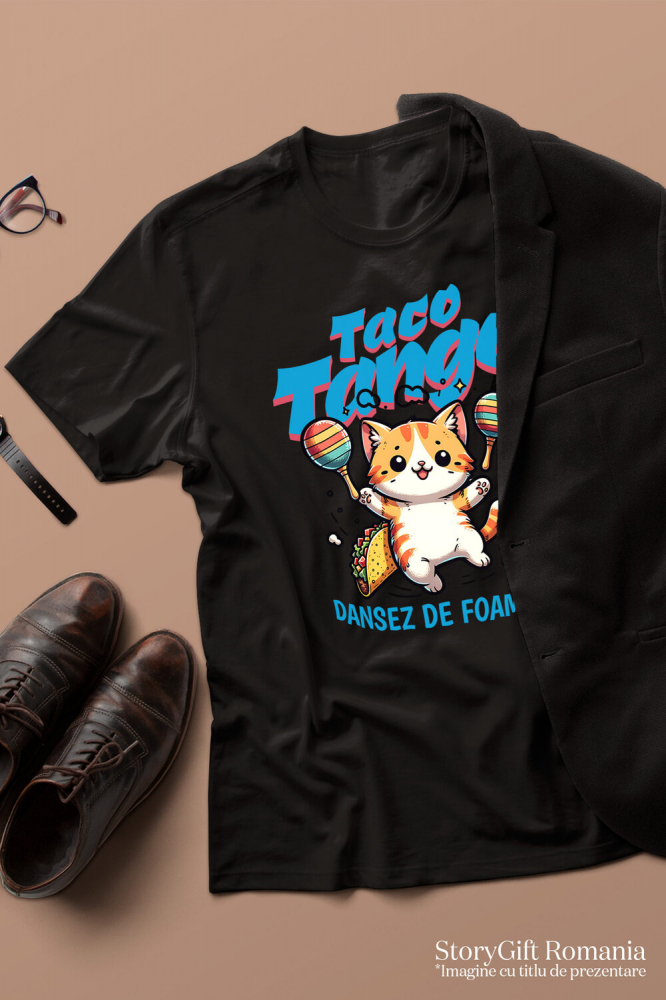Tricou Femei, Barbati, Copii, Fata, Baiat, Unisex Personalizat Pisica Portocalie Cu Tacos – Taco Tango – Dans Mexican Amuzant – Cadou Personalizat Iubitorilor De Pisici [3]