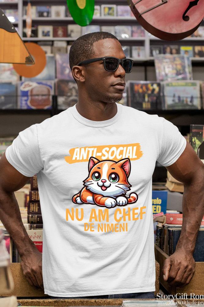 Tricou Femei, Barbati, Copii, Fata, Baiat, Unisex Personalizat Pisica Portocalie Vesela Cu Ochi Verzi – Cadou Amuzant Personalizat Anti-social pentru Familie și Prieteni [2]