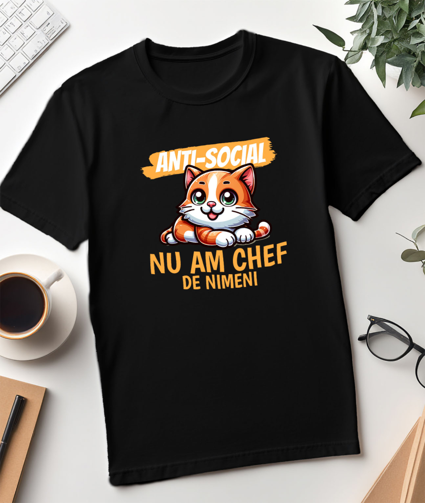 Tricou Femei, Barbati, Copii, Fata, Baiat, Unisex Personalizat Pisica Portocalie Vesela Cu Ochi Verzi – Cadou Amuzant Personalizat Anti-social pentru Familie și Prieteni [3]