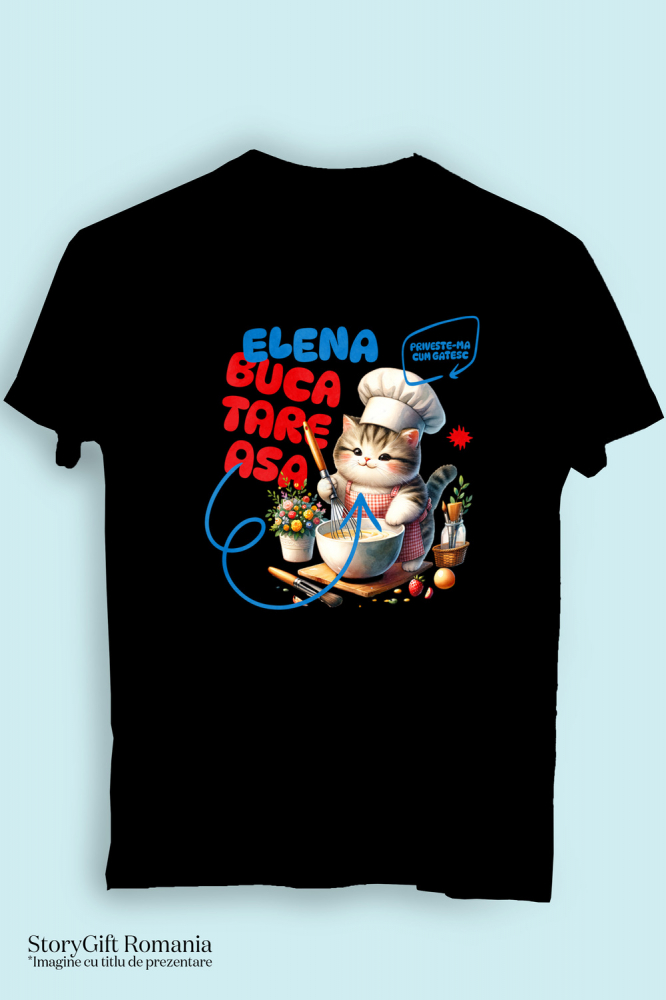 Tricou Femei, Barbati, Copii, Fata, Baiat, Unisex Personalizat Pisică Pufoasă cu Pălărie Bucătar Chef – Pasiune pentru Gătit și Mâncare [3]