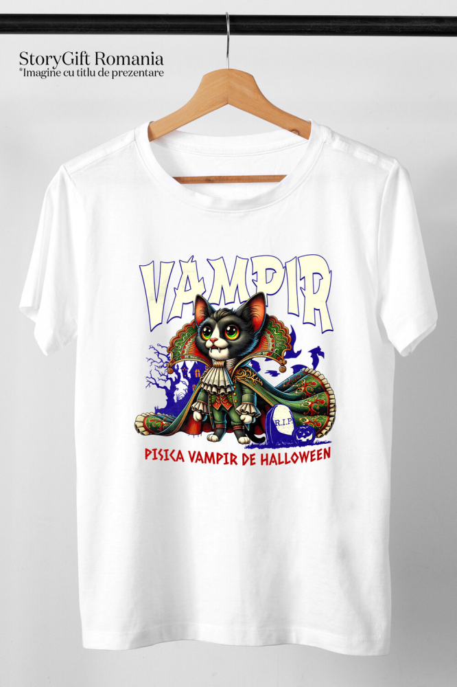 Tricou Femei, Barbati, Copii, Fata, Baiat, Unisex Personalizat Costum Pisica Regina Vampir cu Colți pentru Halloween | Pisica Vampir de Halloween [3]