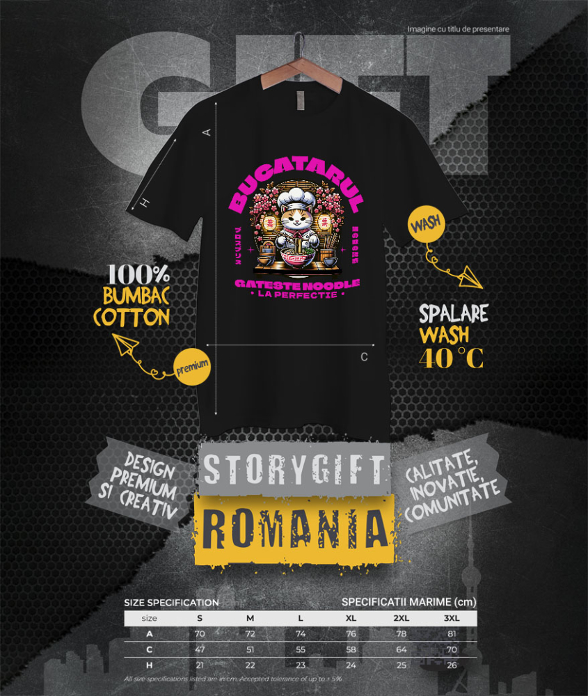 Tricou Femei, Barbati, Copii, Fata, Baiat, Unisex Personalizat Pisică bucătar personalizată cu pălărie și flori roz – „Bucătarul gătește noodles la perfecție” – Cadou amuzant [4]