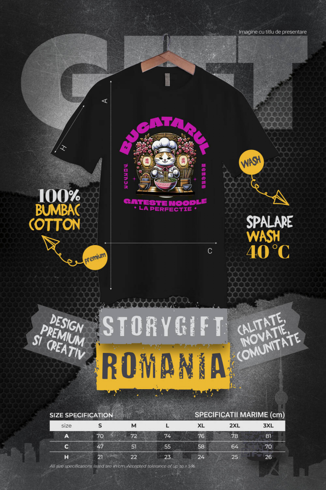 Tricou Femei, Barbati, Copii, Fata, Baiat, Unisex Personalizat Pisică bucătar personalizată cu pălărie și flori roz – „Bucătarul gătește noodles la perfecție” – Cadou amuzant [4]