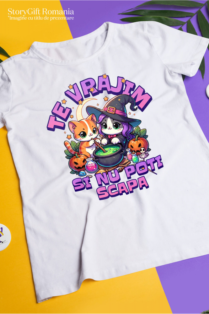 Tricou Femei, Barbati, Copii, Fata, Baiat, Unisex Personalizat Pisici Vrăjitoare cu Poțiune Magică | Cadou Halloween Personalizat | Decor Tematic Halloween [3]