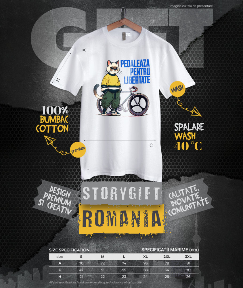 Tricou Femei, Barbati, Copii, Fata, Baiat, Unisex Personalizat Pisică Modernă pe Bicicletă – Design Haios pentru Cadouri Personalizate [4]