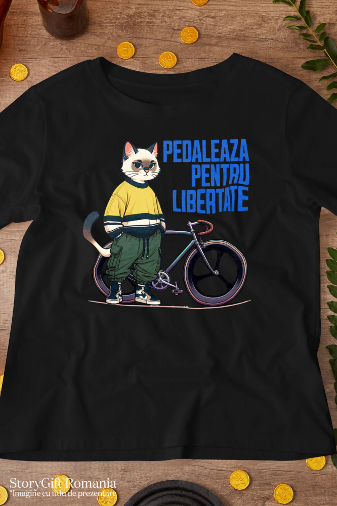 Tricou Femei, Barbati, Copii, Fata, Baiat, Unisex Personalizat Pisică Modernă pe Bicicletă – Design Haios pentru Cadouri Personalizate [3]